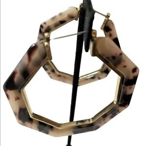 Massini tortoise large gold accent hexagon French closure Earrings NWT